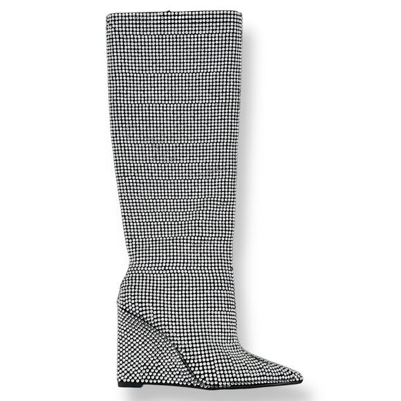 Gianni Bini Gabor Rhinestone Wedge Heel Knee Boots Womens Size 7.5 Pointy Toe - Picture 1 of 10
